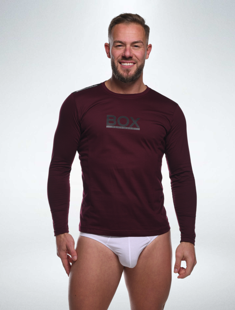 Mens Long Sleeve T Shirt Dynamic Fit Deep Burgundy boxmenswear