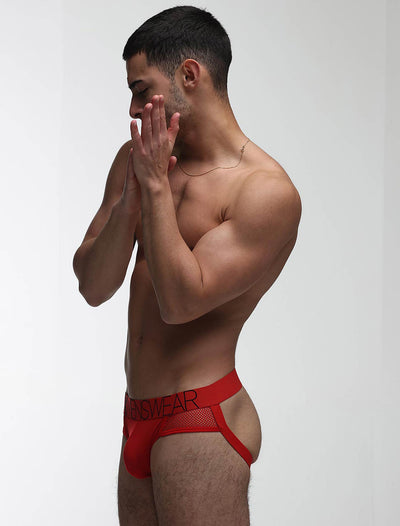 Totally Transparent Varsity Mesh Jockstrap - Direct Red - boxmenswear - {{variant_title}}