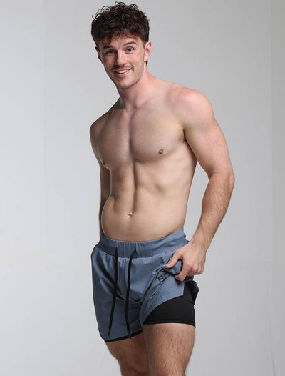 Mens Double Layer Sports Shorts - Charcoal - boxmenswear - {{variant_title}}