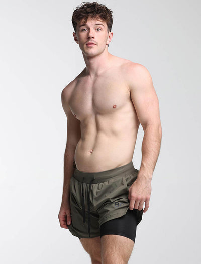 Mens Double Layer Sports Shorts - Green - boxmenswear - {{variant_title}}