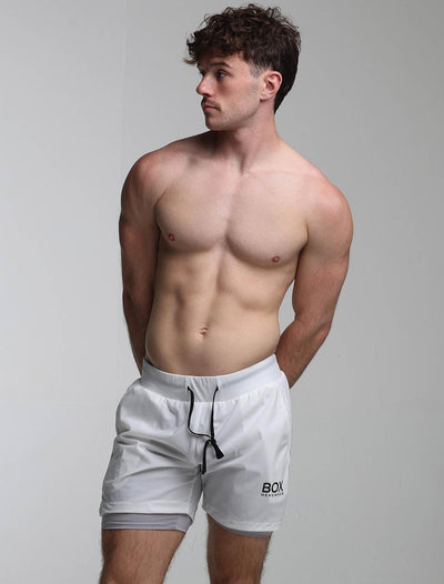 Mens Double Layer Sports Shorts - White - boxmenswear - {{variant_title}}