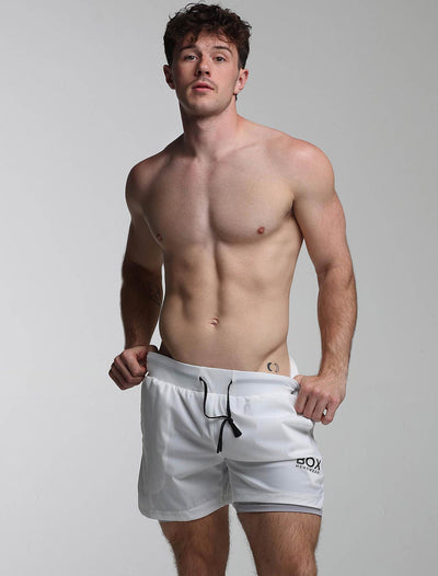Mens Double Layer Sports Shorts - White - boxmenswear - {{variant_title}}