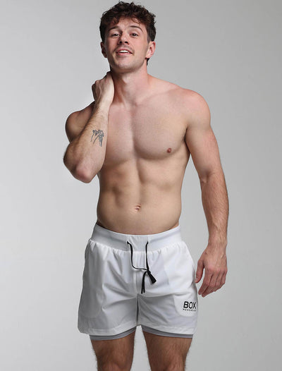 Mens Double Layer Sports Shorts - White - boxmenswear - {{variant_title}}