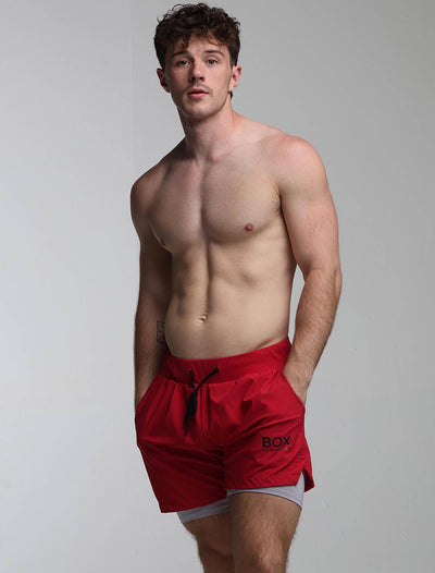 Mens Double Layer Sports Shorts - Crimson - boxmenswear - {{variant_title}}