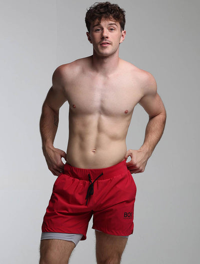 Mens Double Layer Sports Shorts - Crimson - boxmenswear - {{variant_title}}