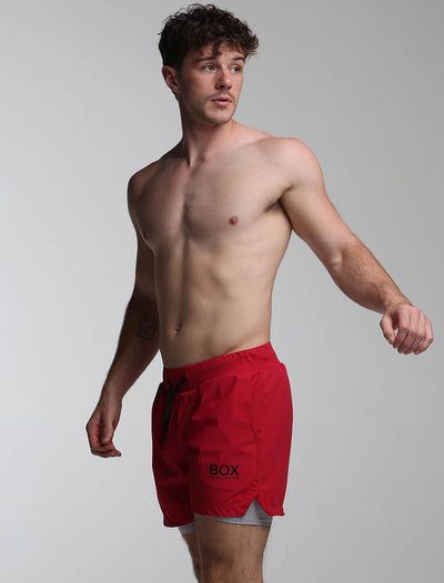 Mens Double Layer Sports Shorts - Crimson - boxmenswear - {{variant_title}}