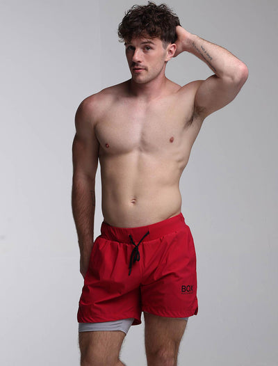 Mens Double Layer Sports Shorts - Crimson - boxmenswear - {{variant_title}}