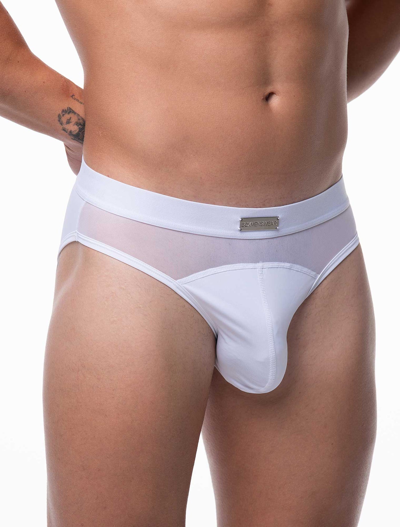 Mens Curved Mesh Briefs - White - boxmenswear - {{variant_title}}