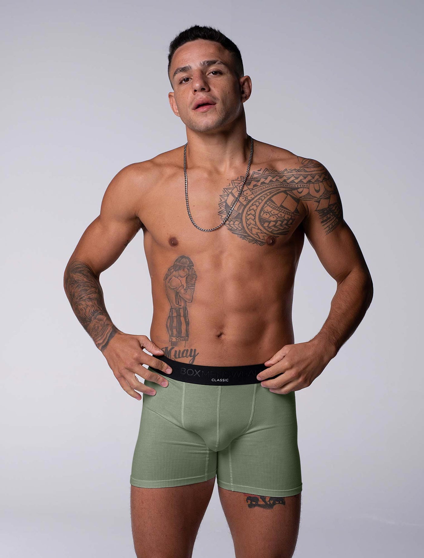 Mens Classic Ribbed Boxers - Green - boxmenswear - {{variant_title}}