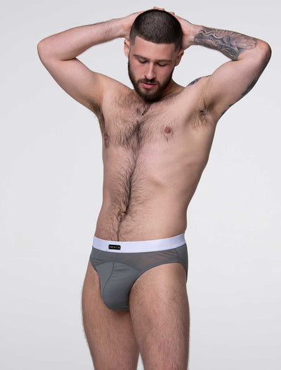 Mens Curved Mesh Briefs - Grey - boxmenswear - {{variant_title}}