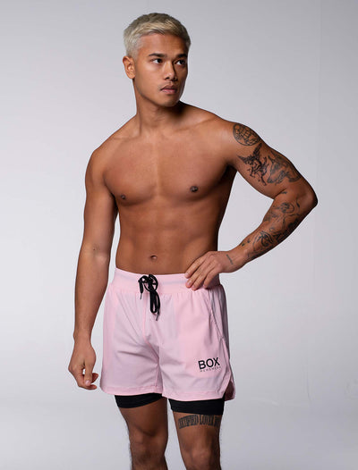 Mens Double Layer Sports Shorts - Pink - boxmenswear - {{variant_title}}