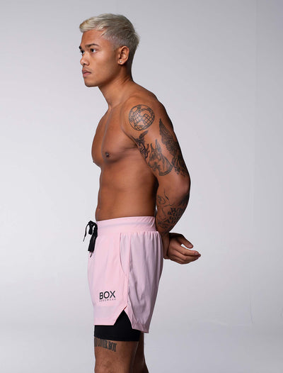 Mens Double Layer Sports Shorts - Pink - boxmenswear - {{variant_title}}