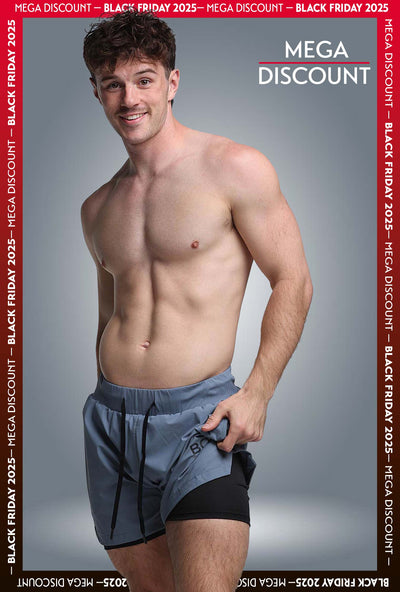 Mens Double Layer Sports Shorts - Charcoal - boxmenswear - {{variant_title}}