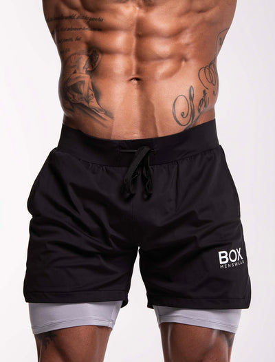 Mens Double Layer Sports Shorts - Black - boxmenswear - {{variant_title}}
