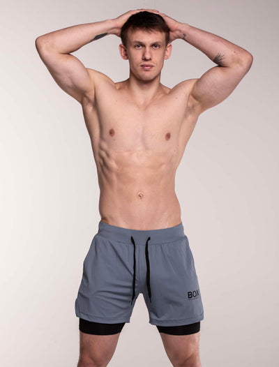 Mens Double Layer Sports Shorts - Charcoal - boxmenswear - {{variant_title}}