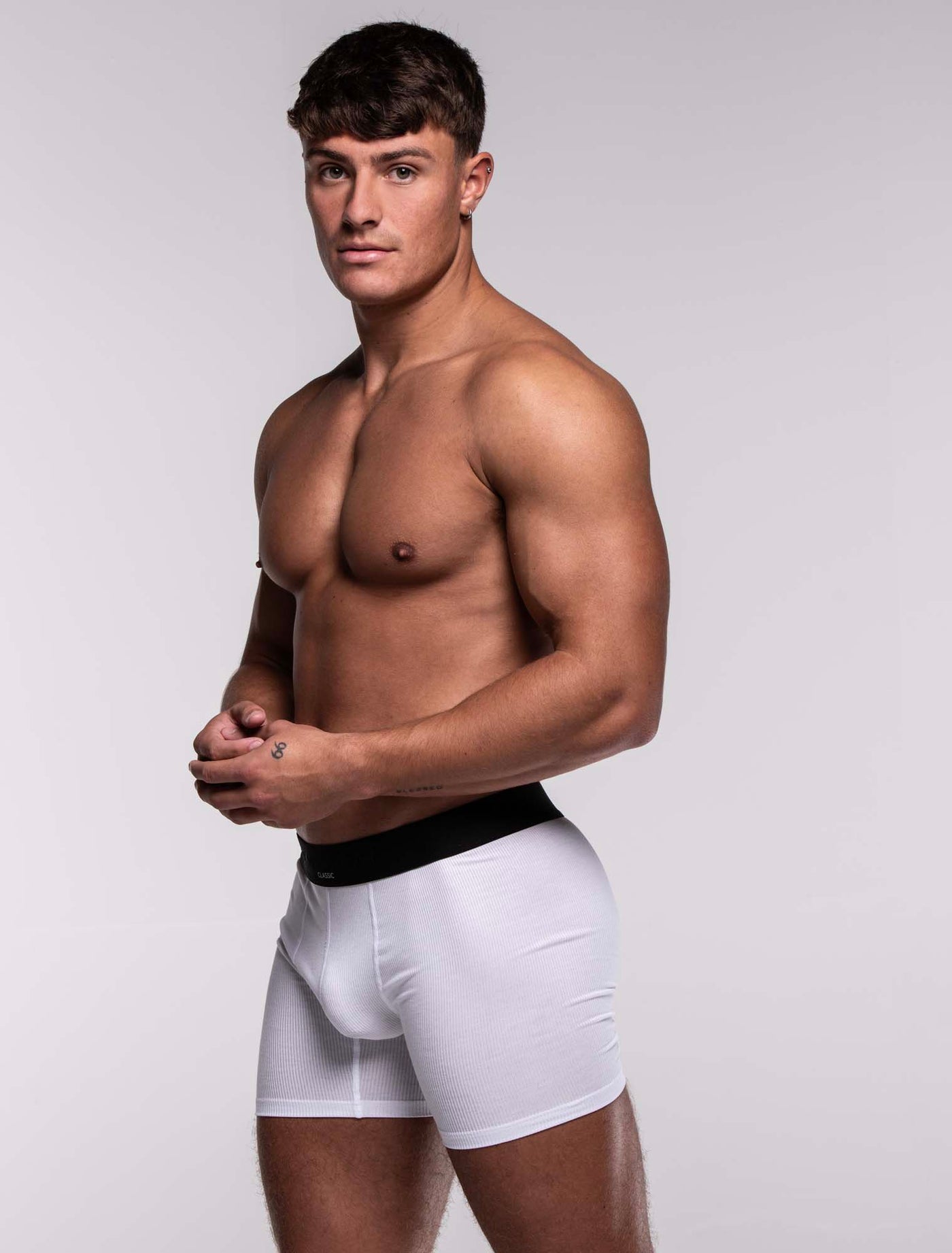 Mens Classic Ribbed Boxers - White - boxmenswear - {{variant_title}}