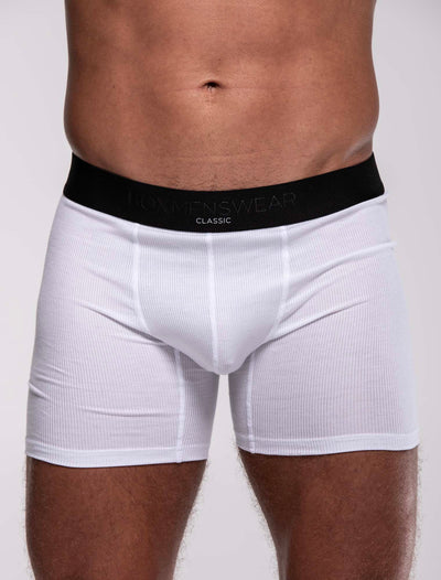 Mens Classic Ribbed Boxers - White - boxmenswear - {{variant_title}}