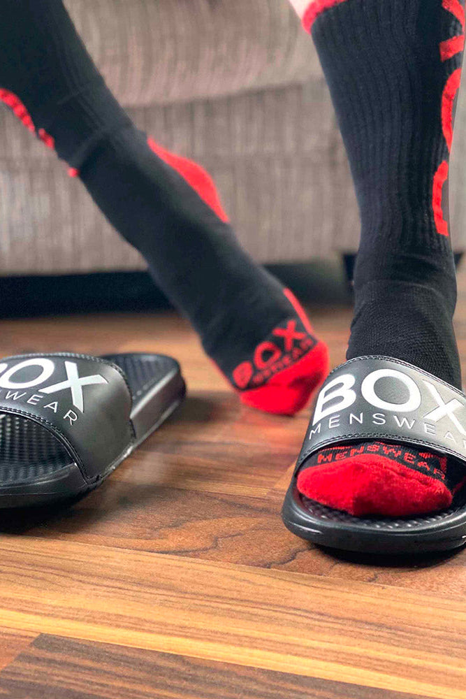 Red Black Lux Socks Adaptive Fit Sliders