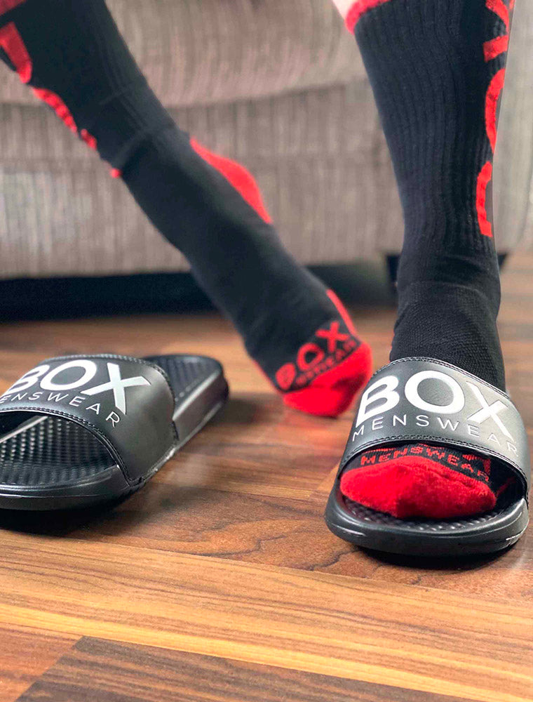 Red Black Lux Socks Adaptive Fit Sliders