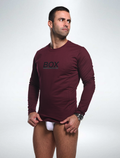 Mens Long Sleeve T-Shirt: Dynamic Fit - Deep Burgundy - boxmenswear - {{variant_title}}