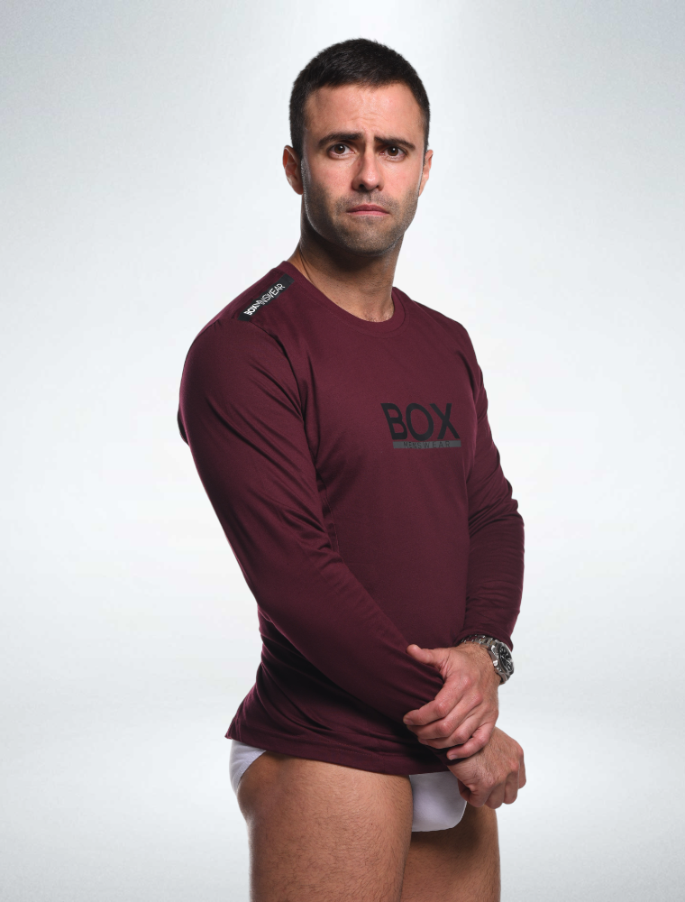 Mens Long Sleeve T-Shirt: Dynamic Fit - Deep Burgundy - boxmenswear - {{variant_title}}